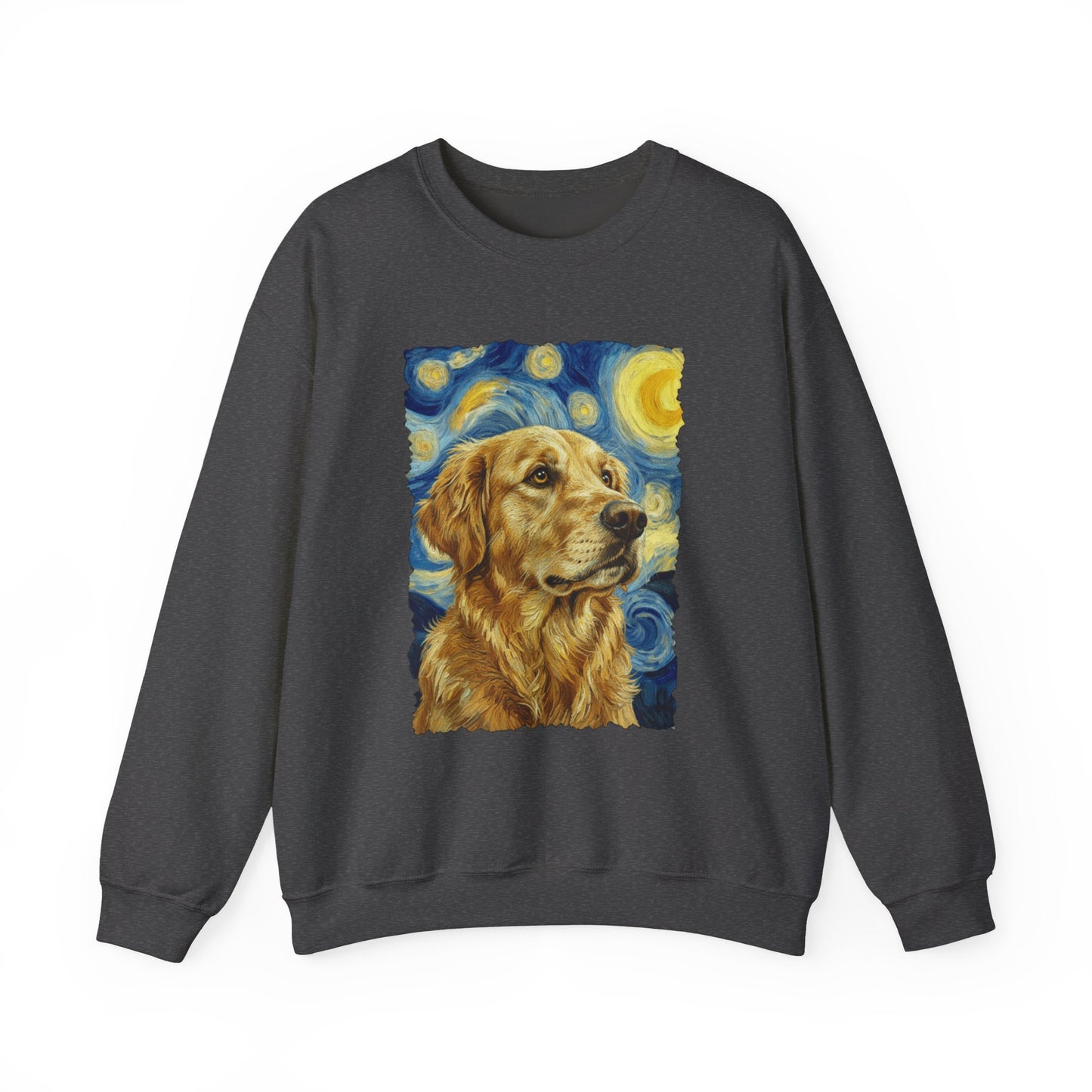 Golden Retriever Van Gogh Crewneck Sweatshirt Dark Heather