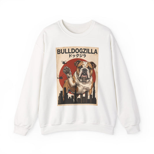 English Bulldog Bulldogzilla Crewneck Sweatshirt White