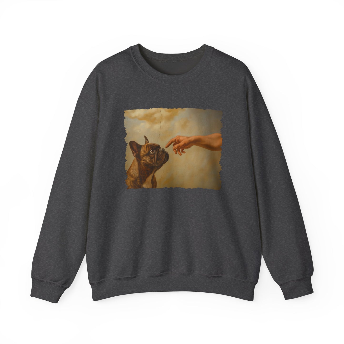God Creates French Bulldog Crewneck Sweatshirt Dark Heather