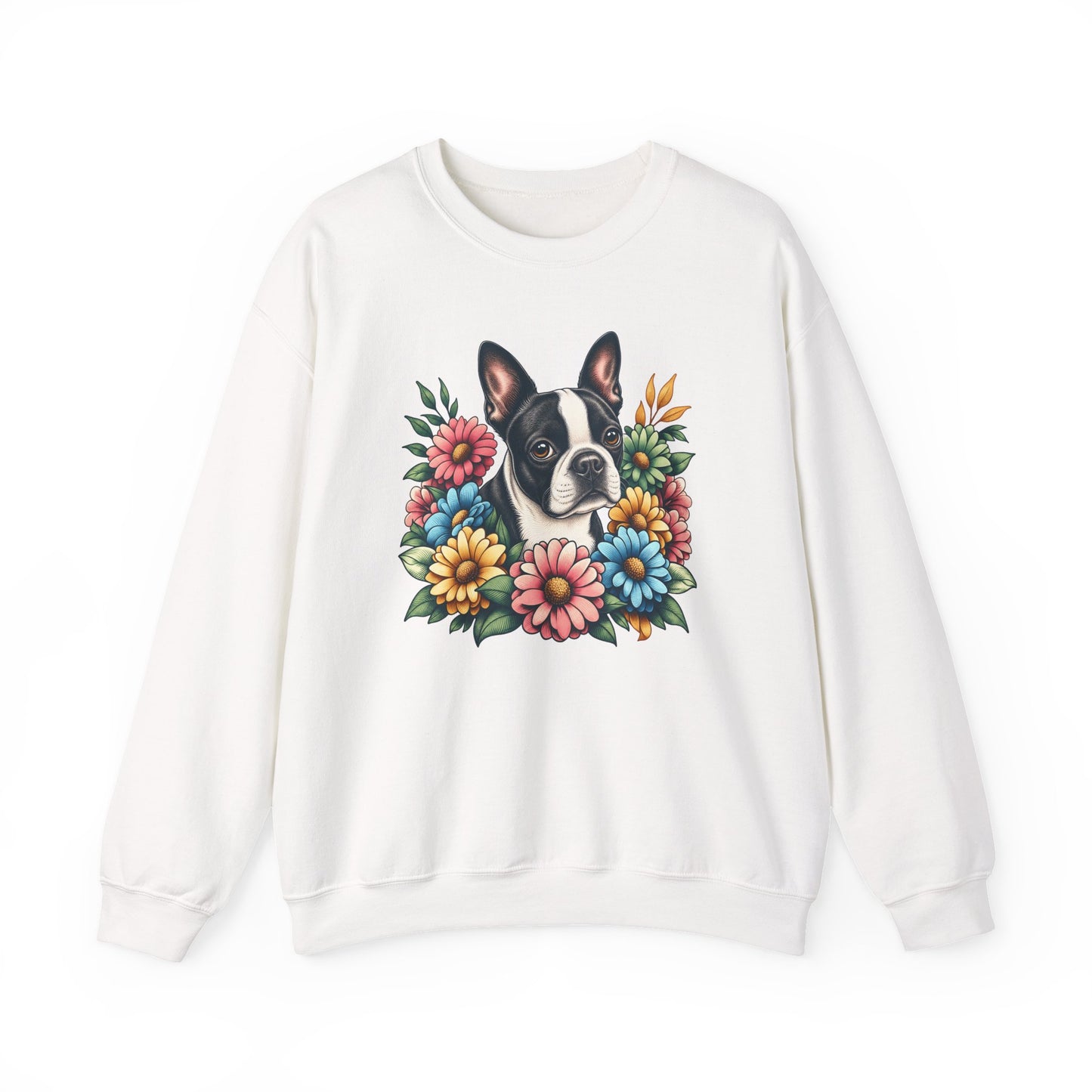 Boston Terrier Flower Wreath Crewneck Sweatshirt