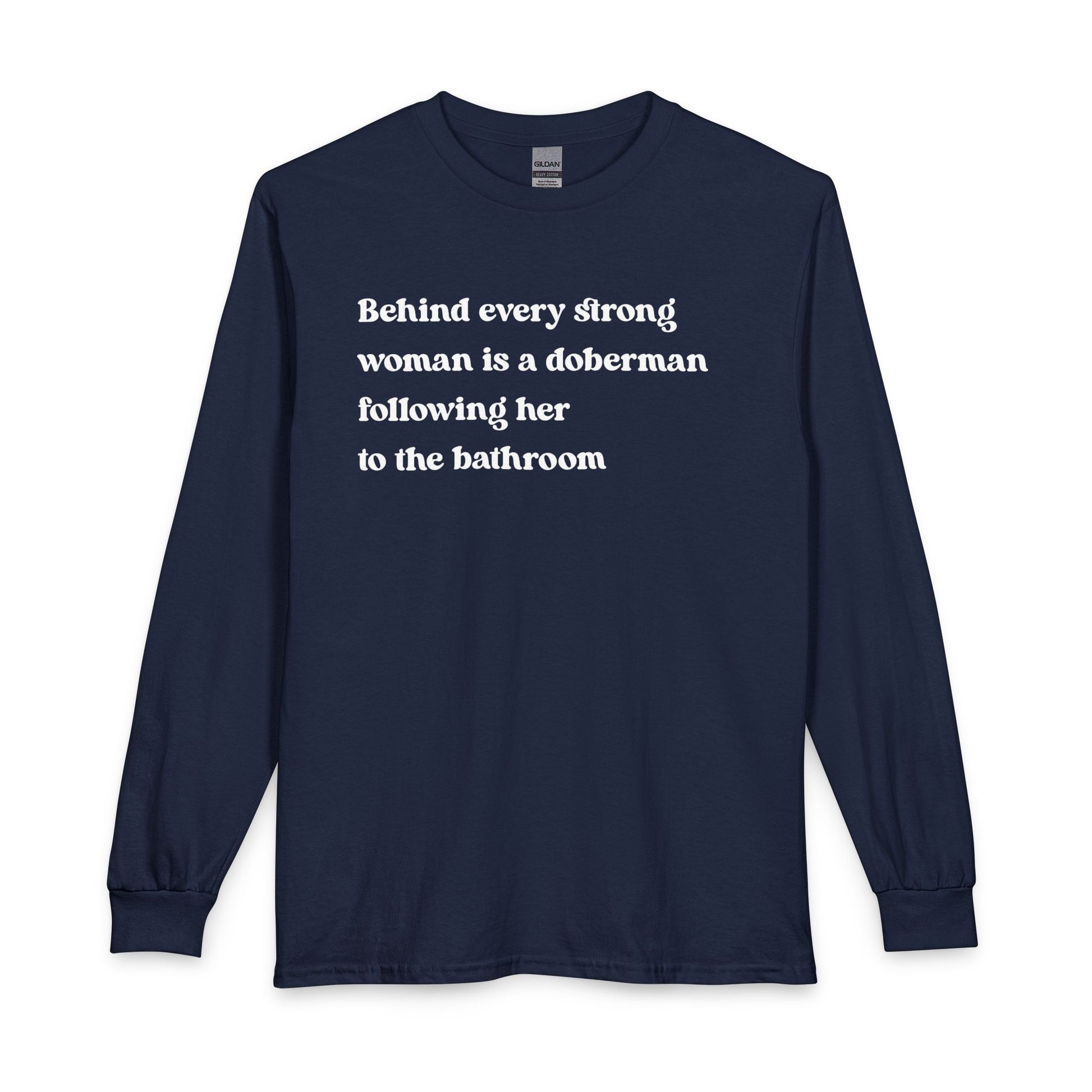 Doberman Strong Woman Long Sleeve Navy