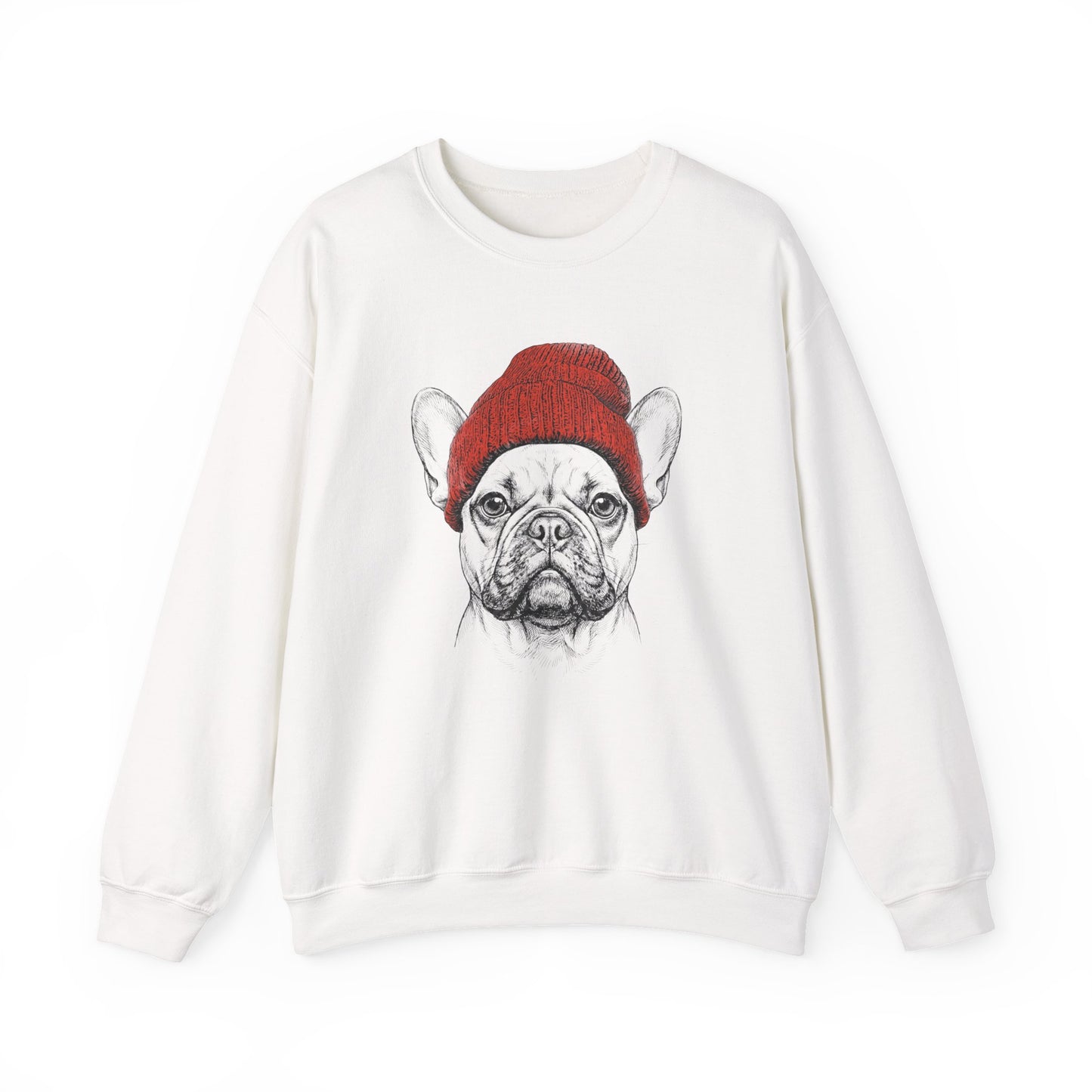 French Bulldog Beanie Crewneck Sweatshirt White