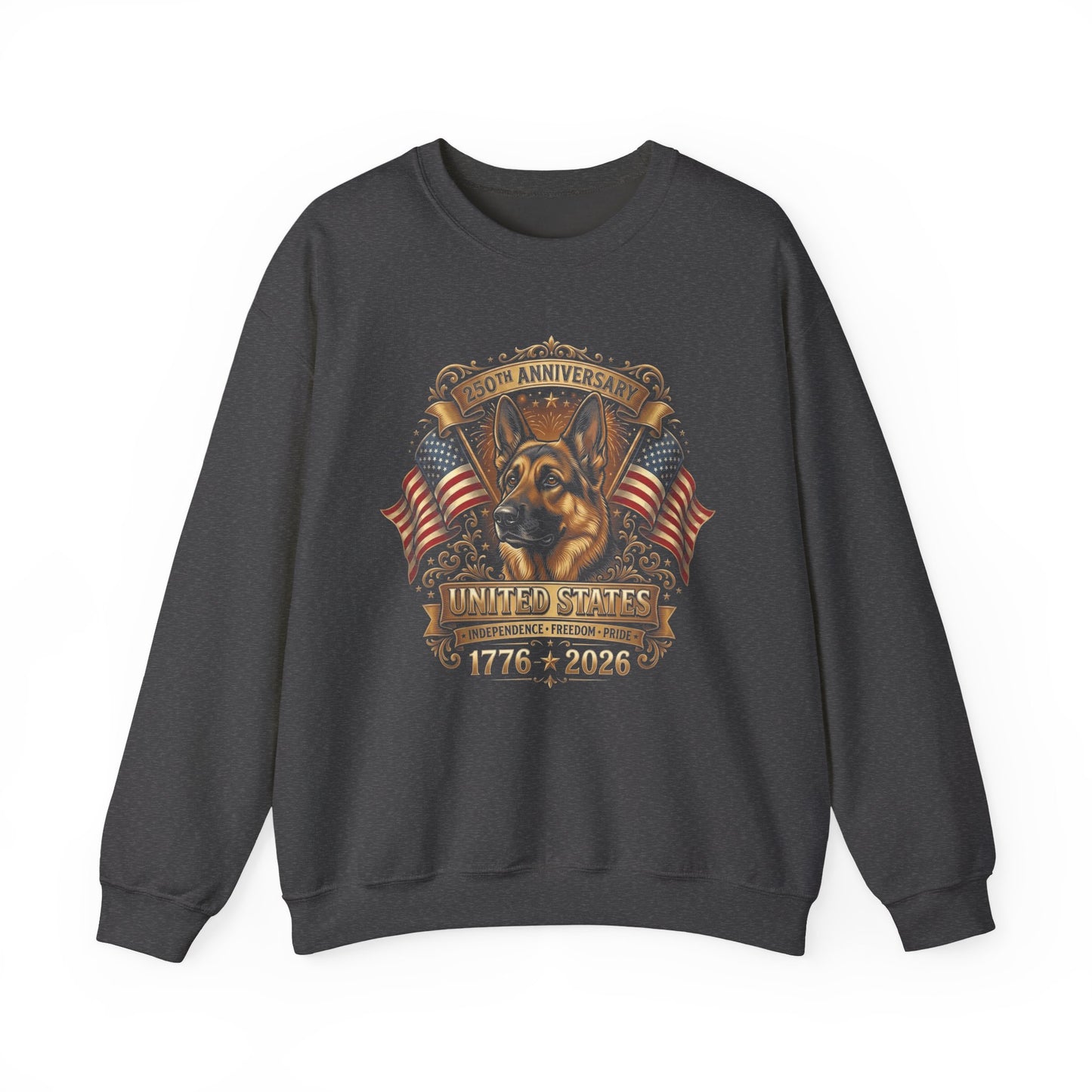 German Shepherd 250 Years Crewneck Sweatshirt Dark Heather