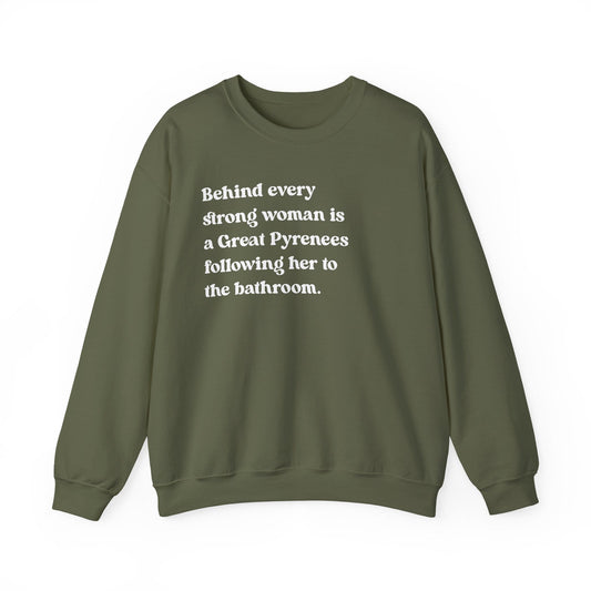 Great Pyrenees Strong Woman Crewneck Sweatshirt Military Green