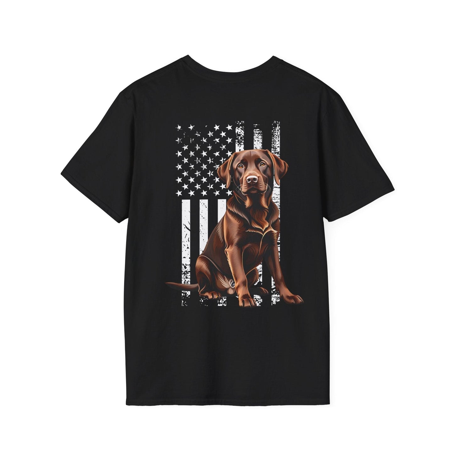 Chocolate Labrador USA Flag (Backside) Black