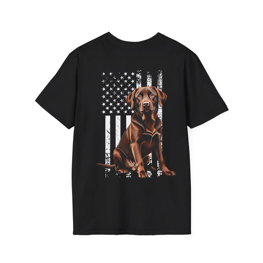 Chocolate Labrador USA Flag (Backside) Black