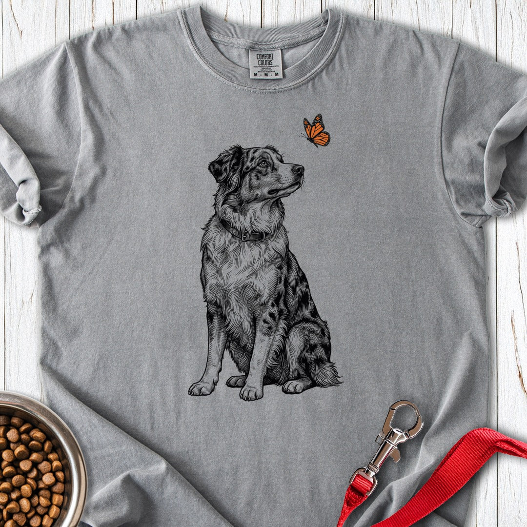 Australian Shepherd Butterfly Premium Tee Grey