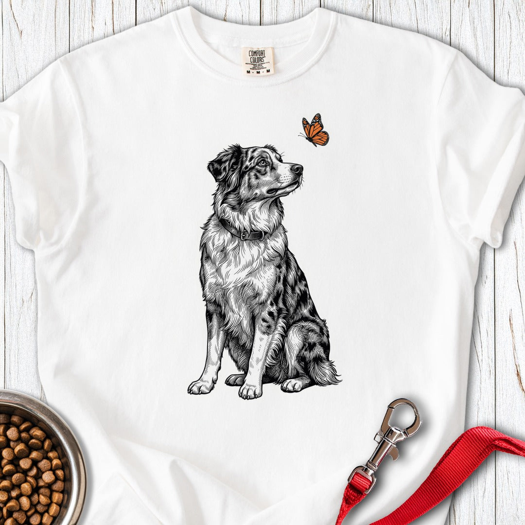 Australian Shepherd Butterfly Premium Tee White