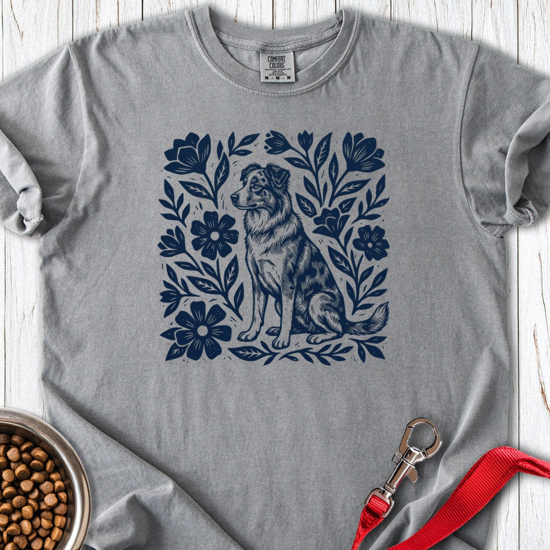 Australian Shepherd Linocut Premium Tee Grey
