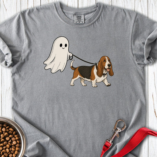 Basset Hound Ghost Halloween Premium Tee Grey
