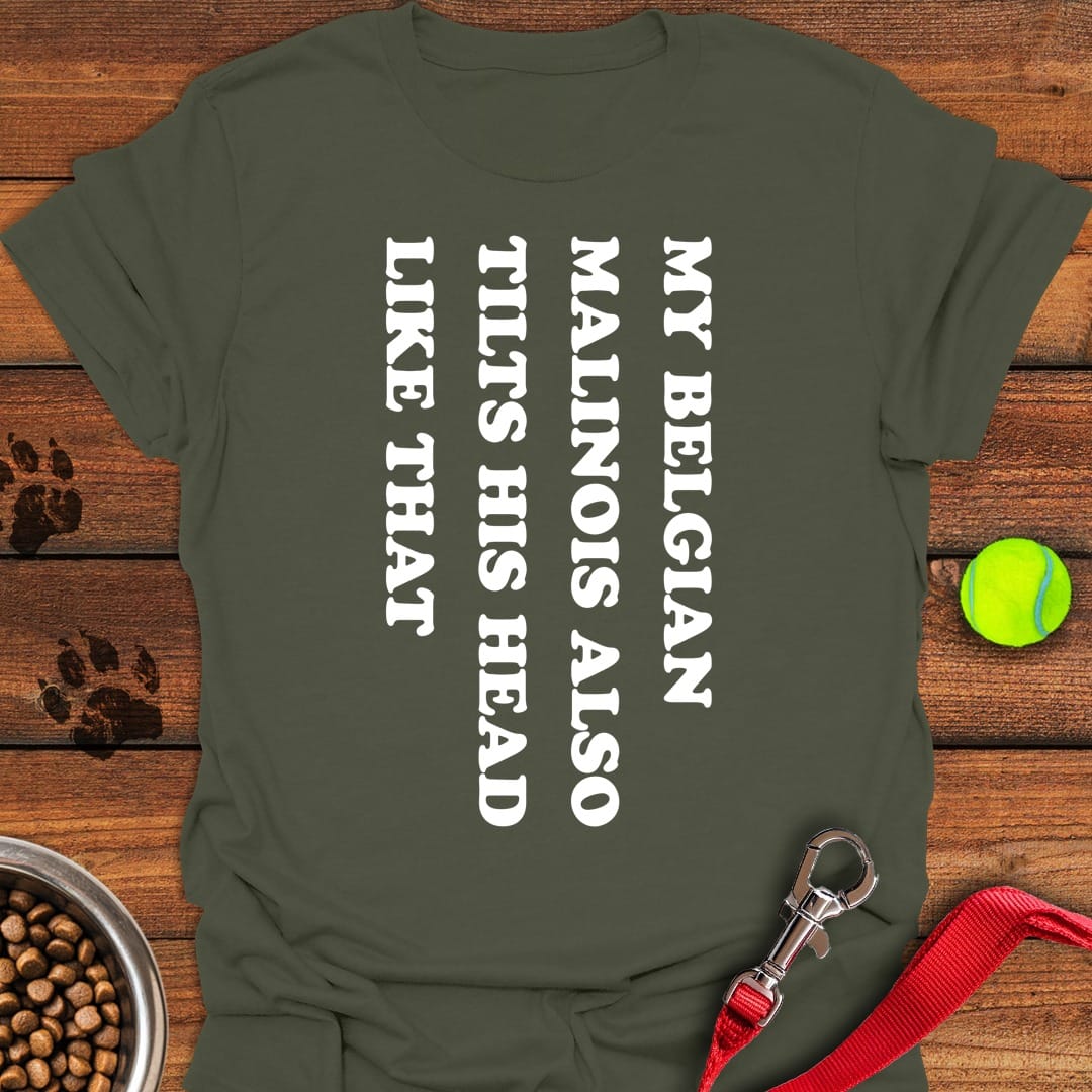 Belgian Malinois Tilt His Head Military Green