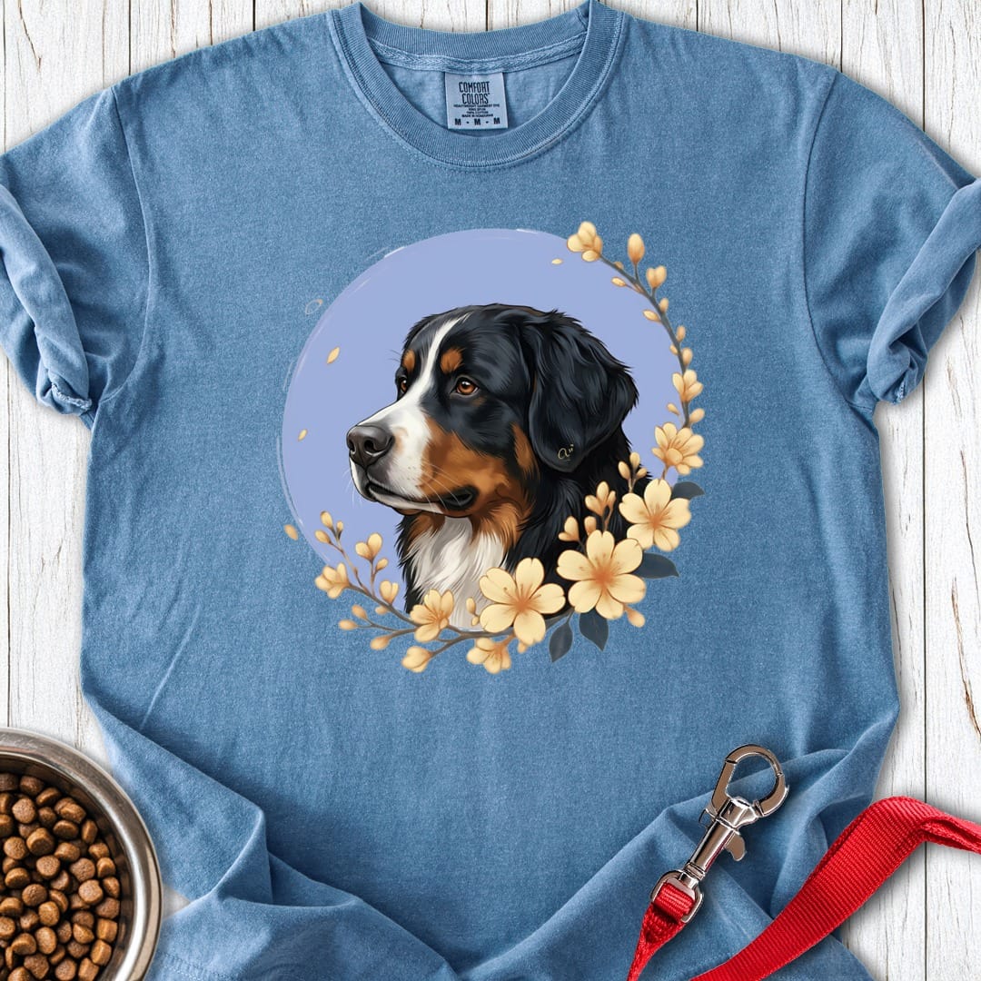 Bernese Mountain Dog Flowers Premium Tee Blue Jean