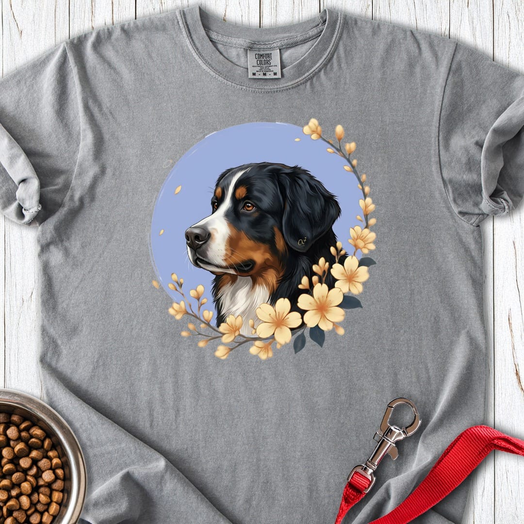 Bernese Mountain Dog Flowers Premium Tee Grey