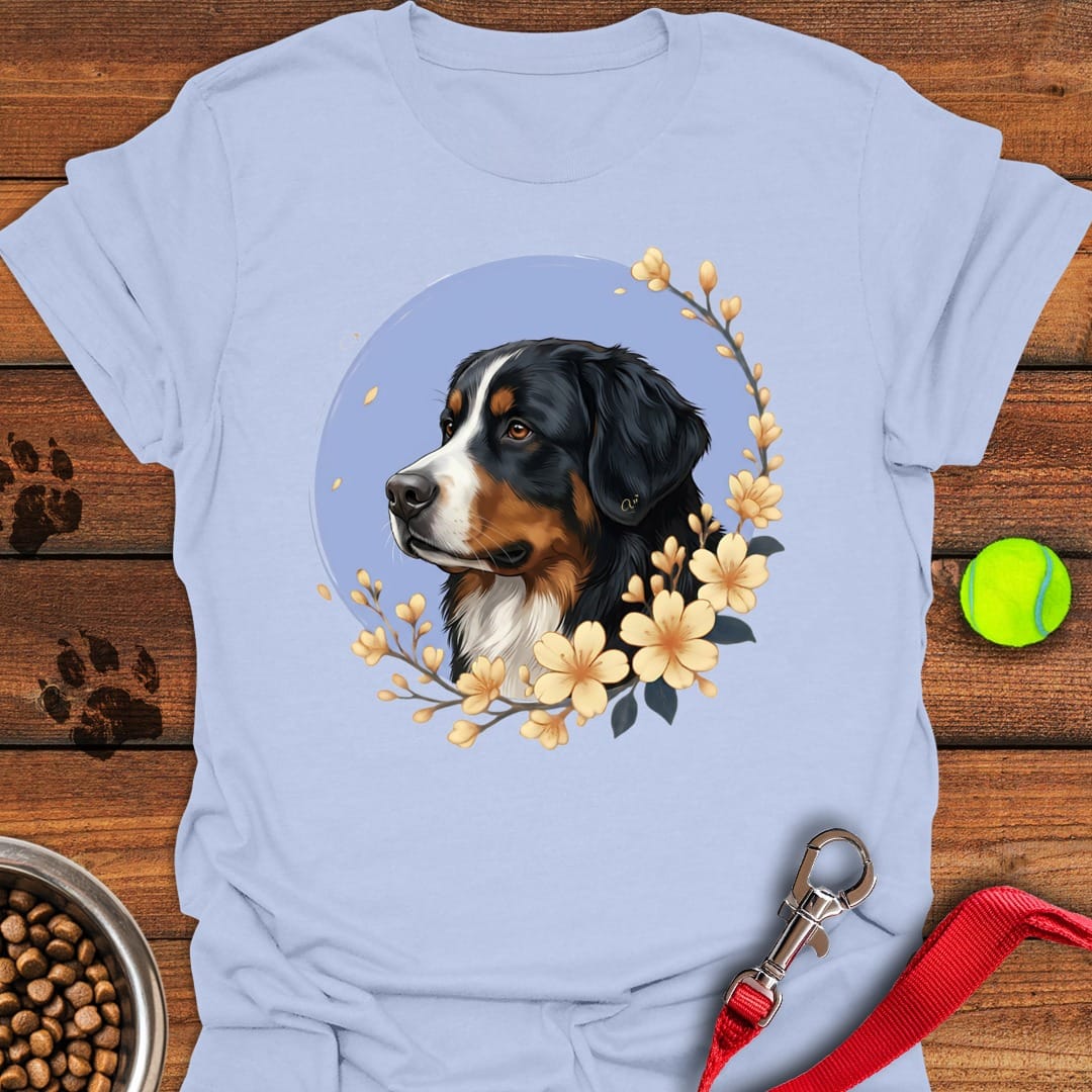 Bernese Mountain Dog Flowers Light Blue