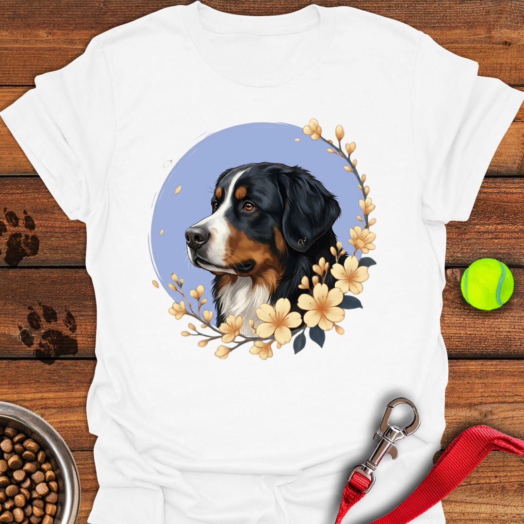 Bernese Mountain Dog Flowers White