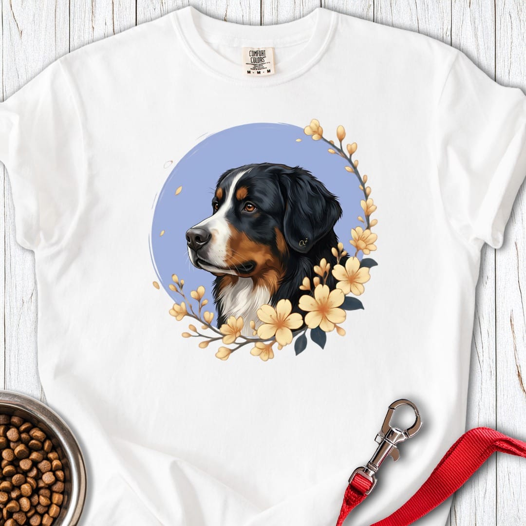 Bernese Mountain Dog Flowers Premium Tee White
