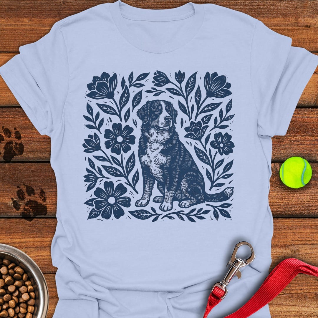 Bernese Mountain Dog Linocut Light Blue