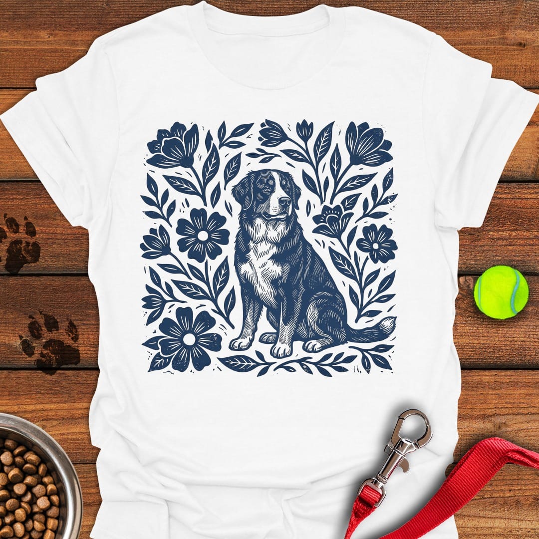 Bernese Mountain Dog Linocut White
