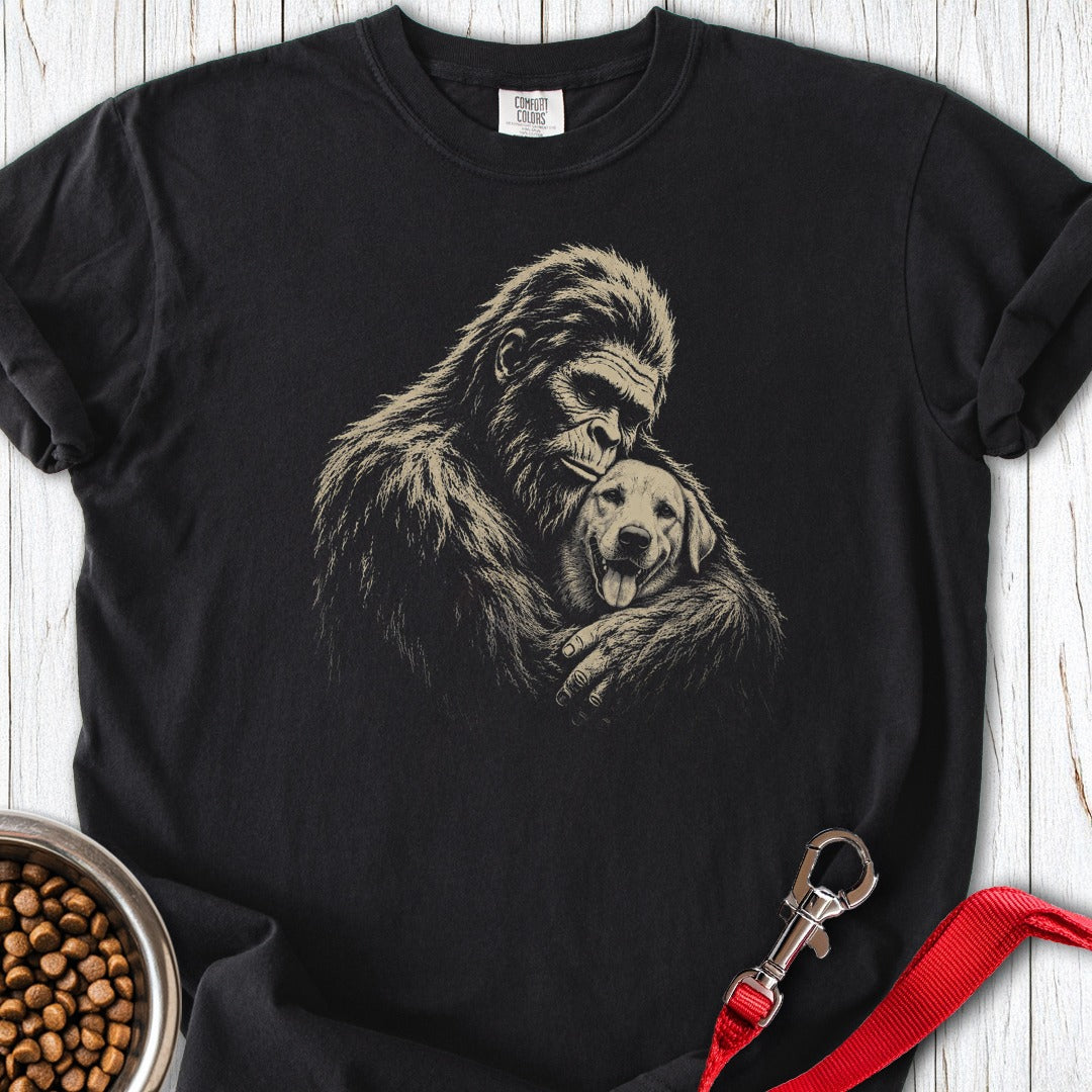 Bigfoot Hugging Labrador Premium Tee Black