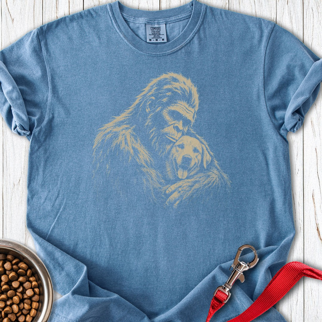 Bigfoot Hugging Labrador Premium Tee Blue Jean