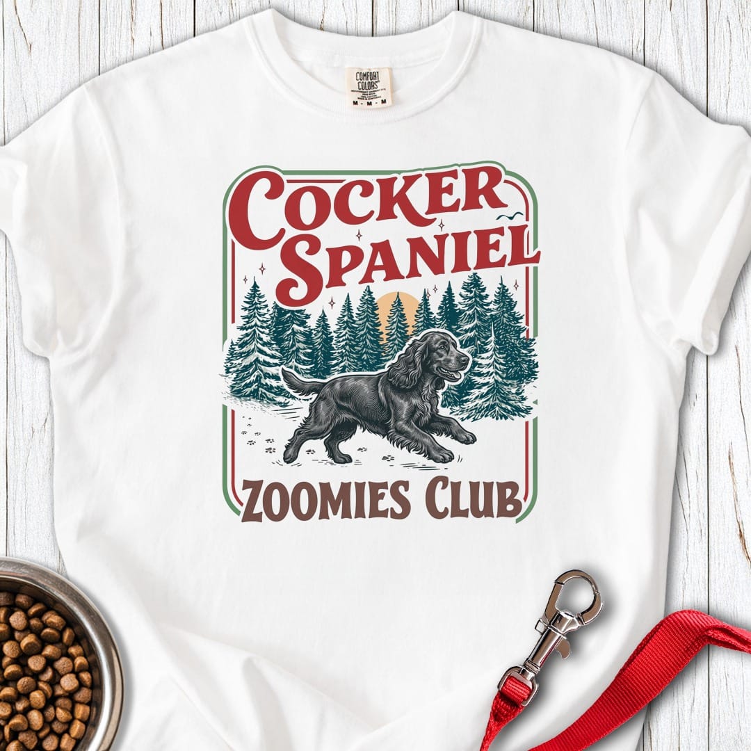 Black Cocker Spaniel Zoomies Club Premium Tee White
