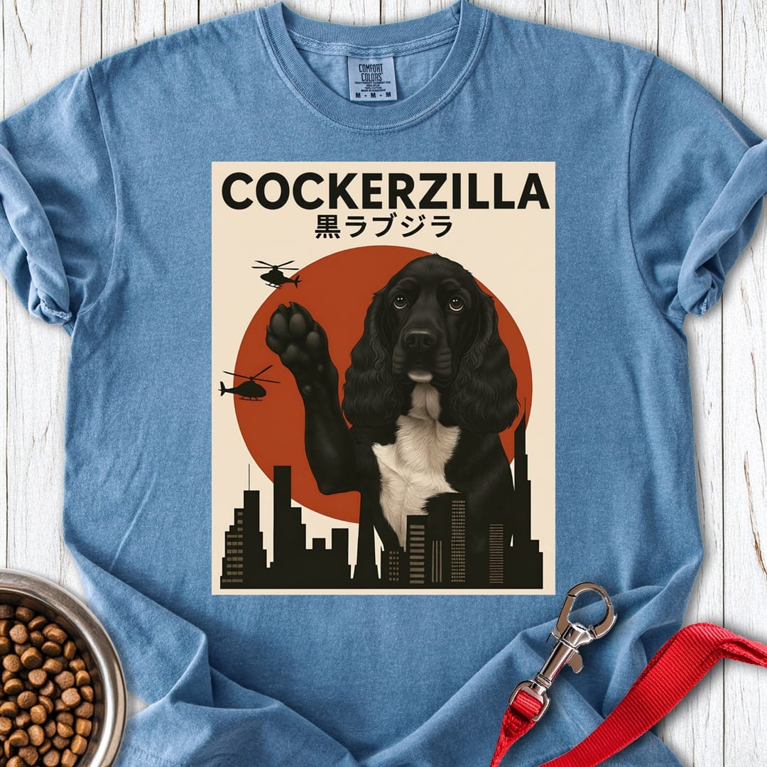 Black Cockerzilla Premium Tee Blue Jean
