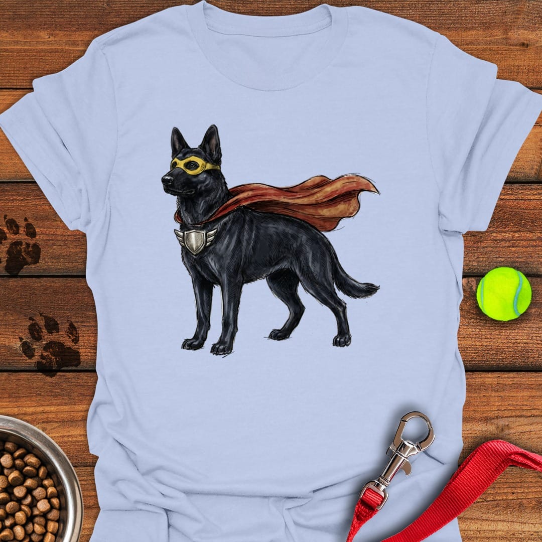 Black German Shepherd Superhero Light Blue