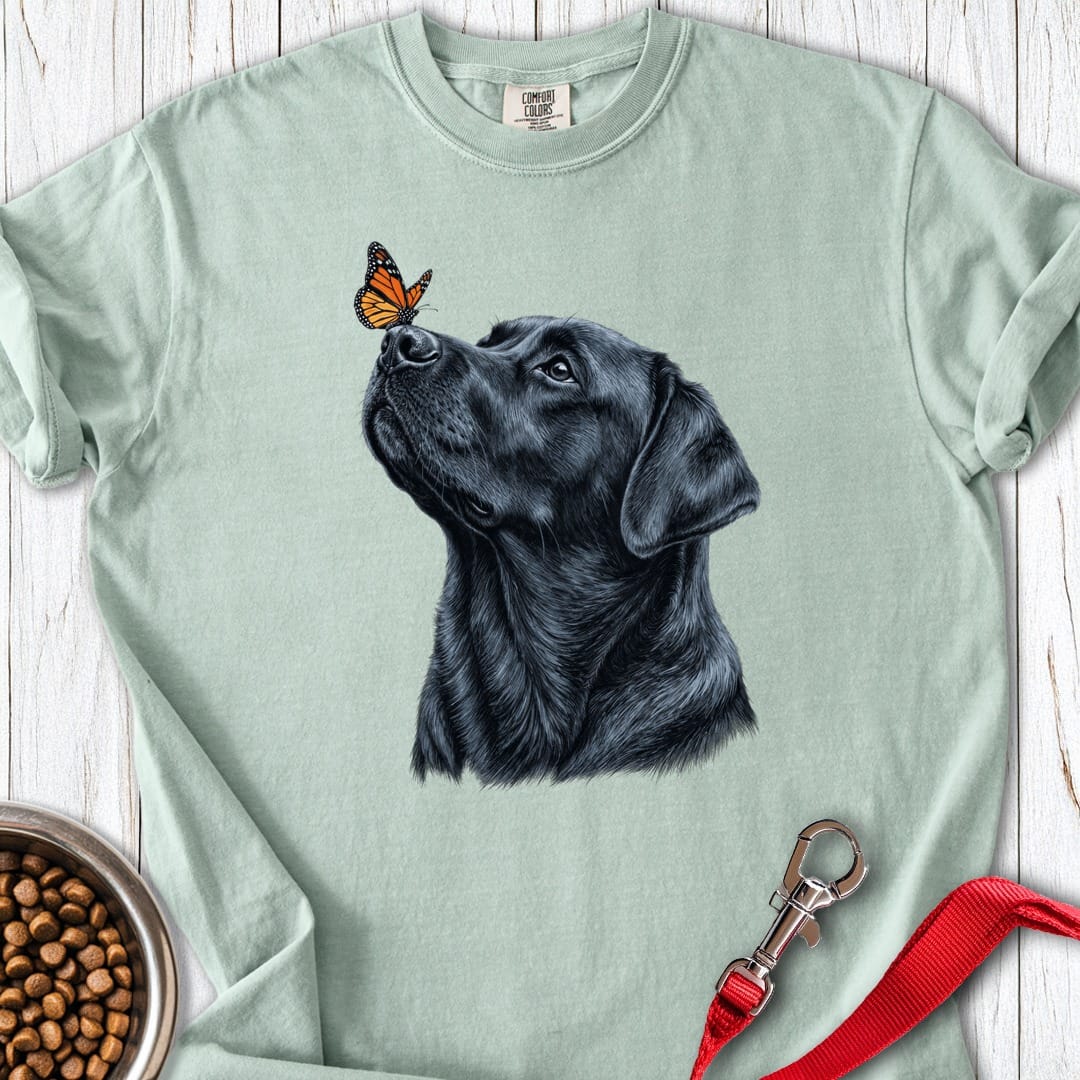 Black Labrador Butterfly Premium Tee Bay