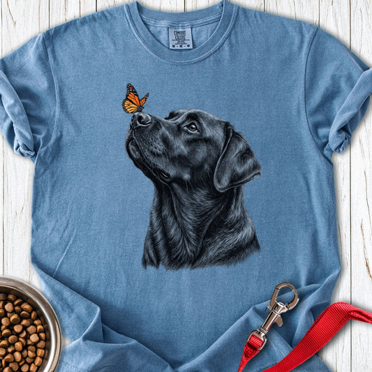 Black Labrador Butterfly Premium Tee Blue Jean