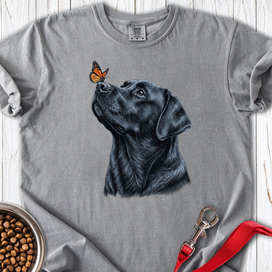 Black Labrador Butterfly Premium Tee Grey