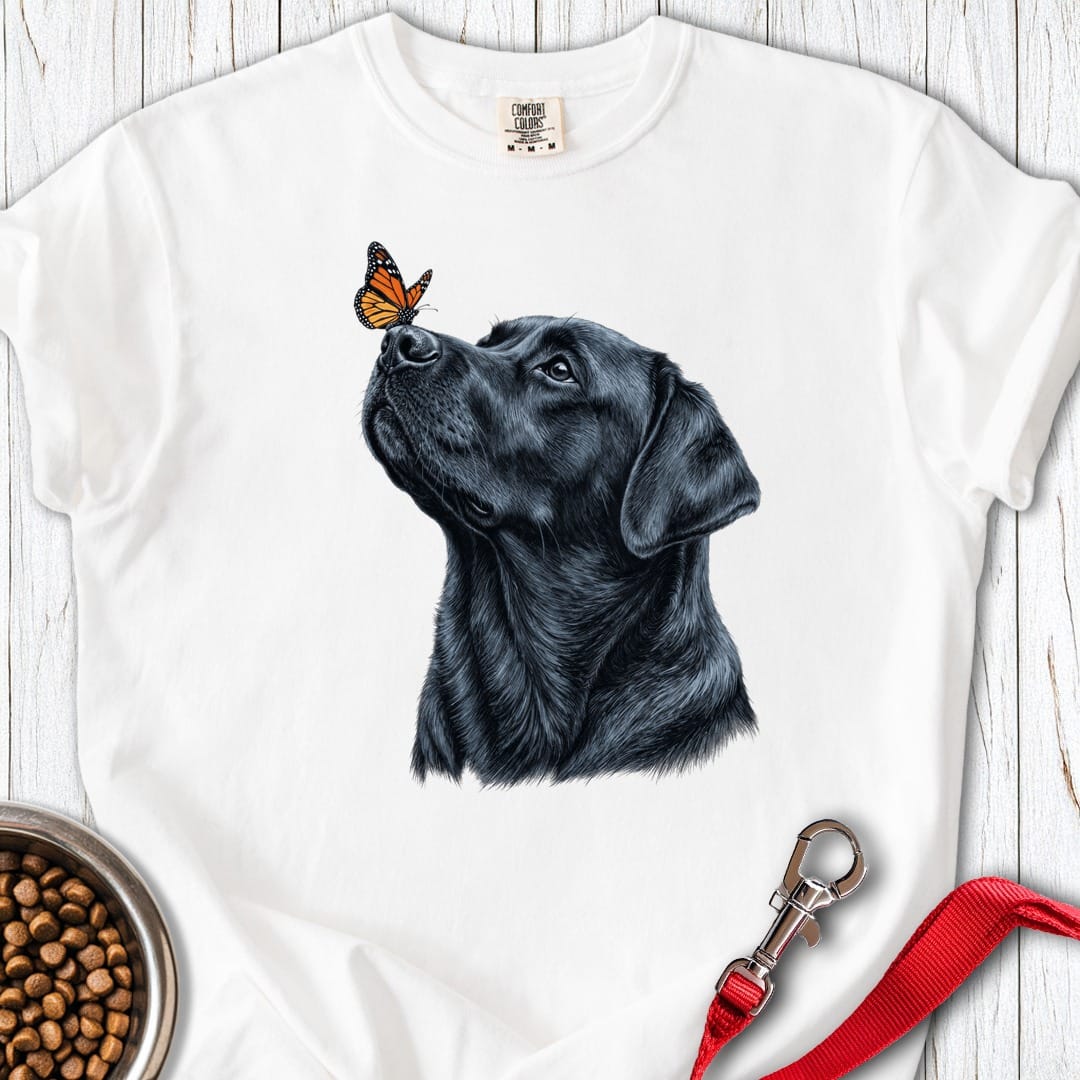 Black Labrador Butterfly Premium Tee White