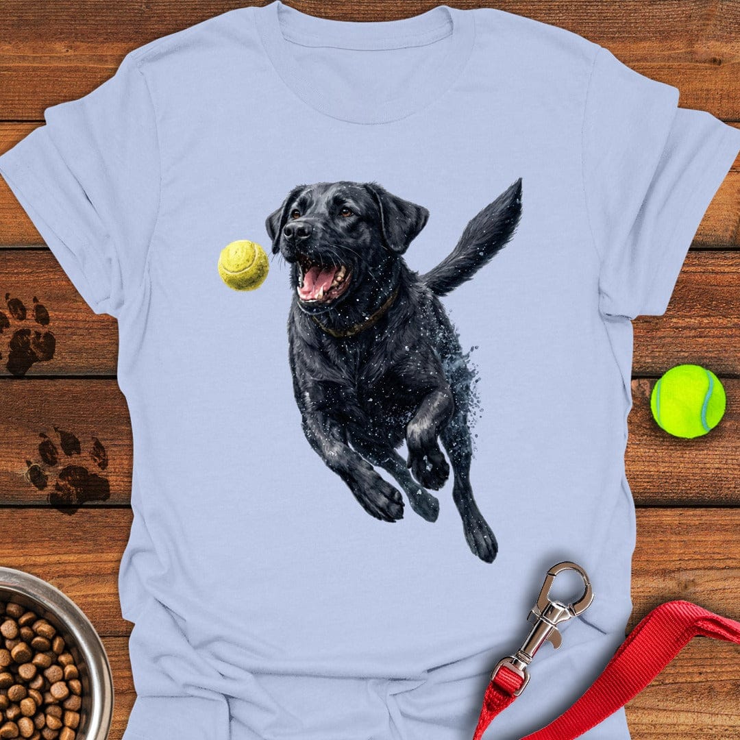 Black Labrador Running Light Blue