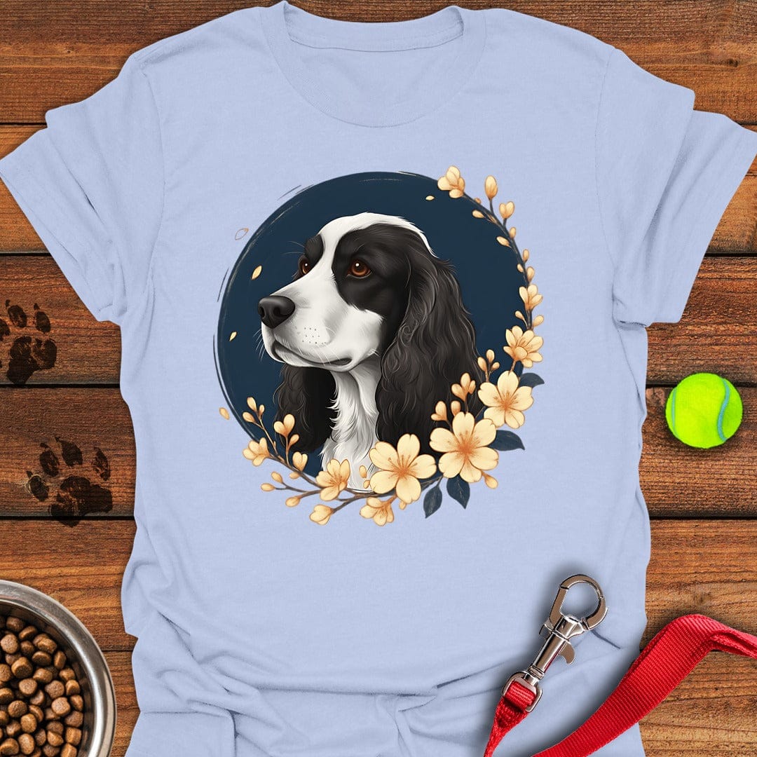 Black White Cocker Spaniel Flower Light Blue
