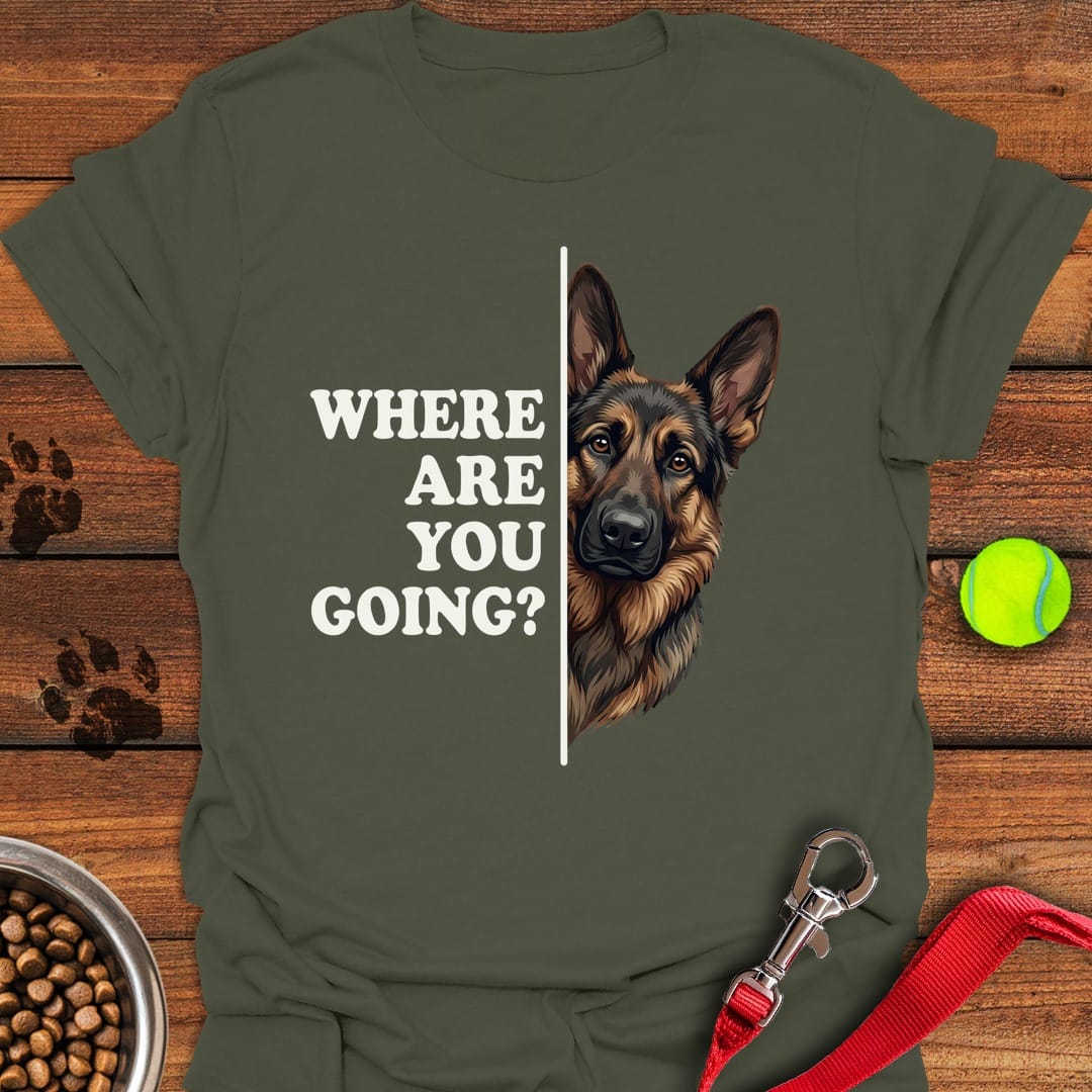 Black and Tan GSD Following Military Green