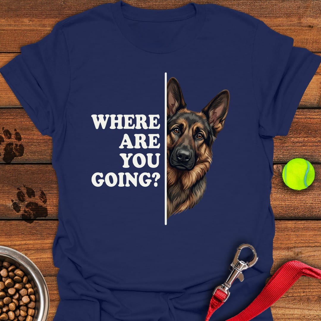 Black and Tan GSD Following Navy