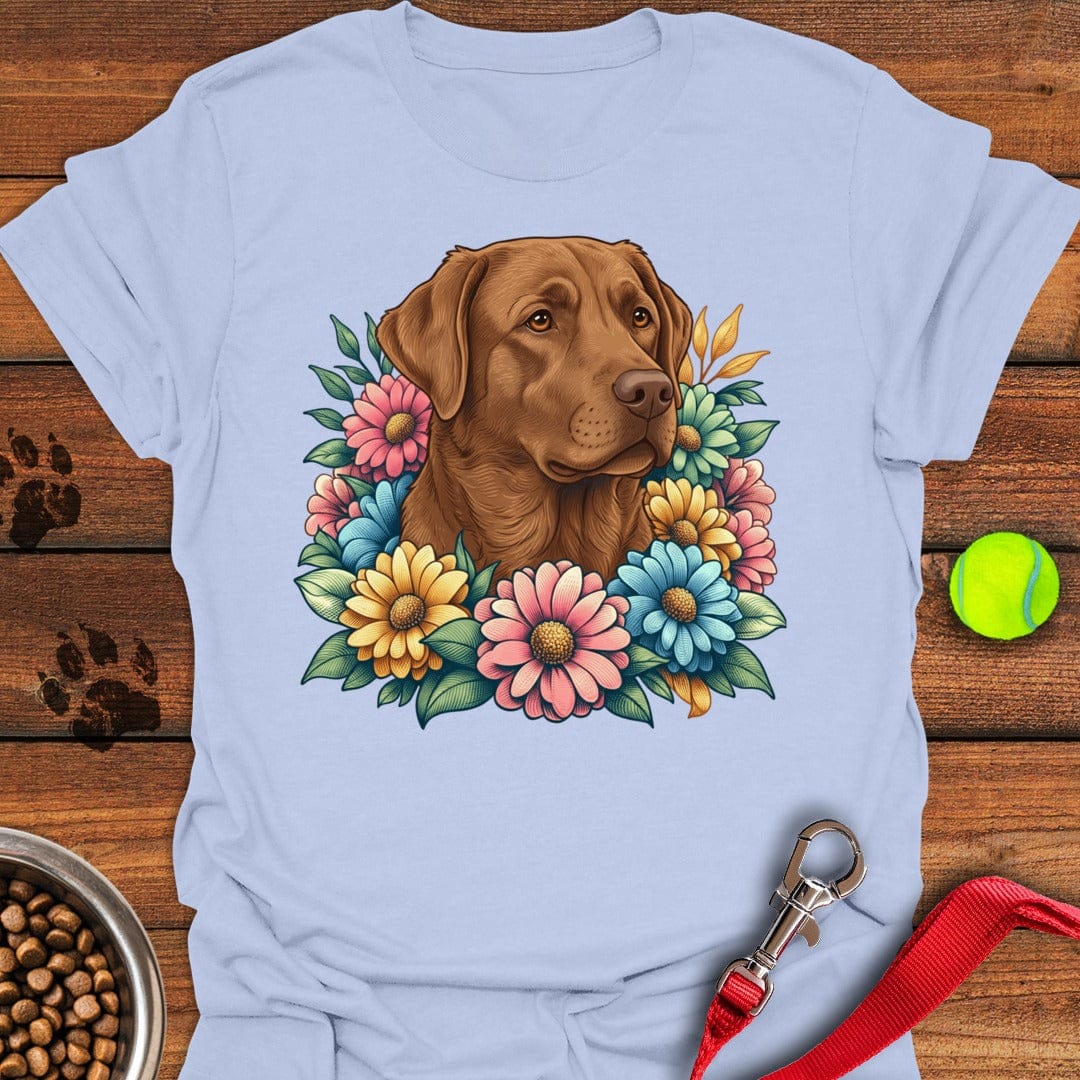 Chocolate Lab Flowers Light Blue