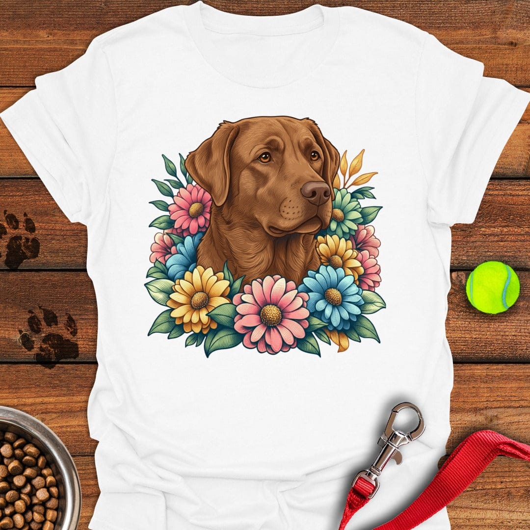 Chocolate Lab Flowers White