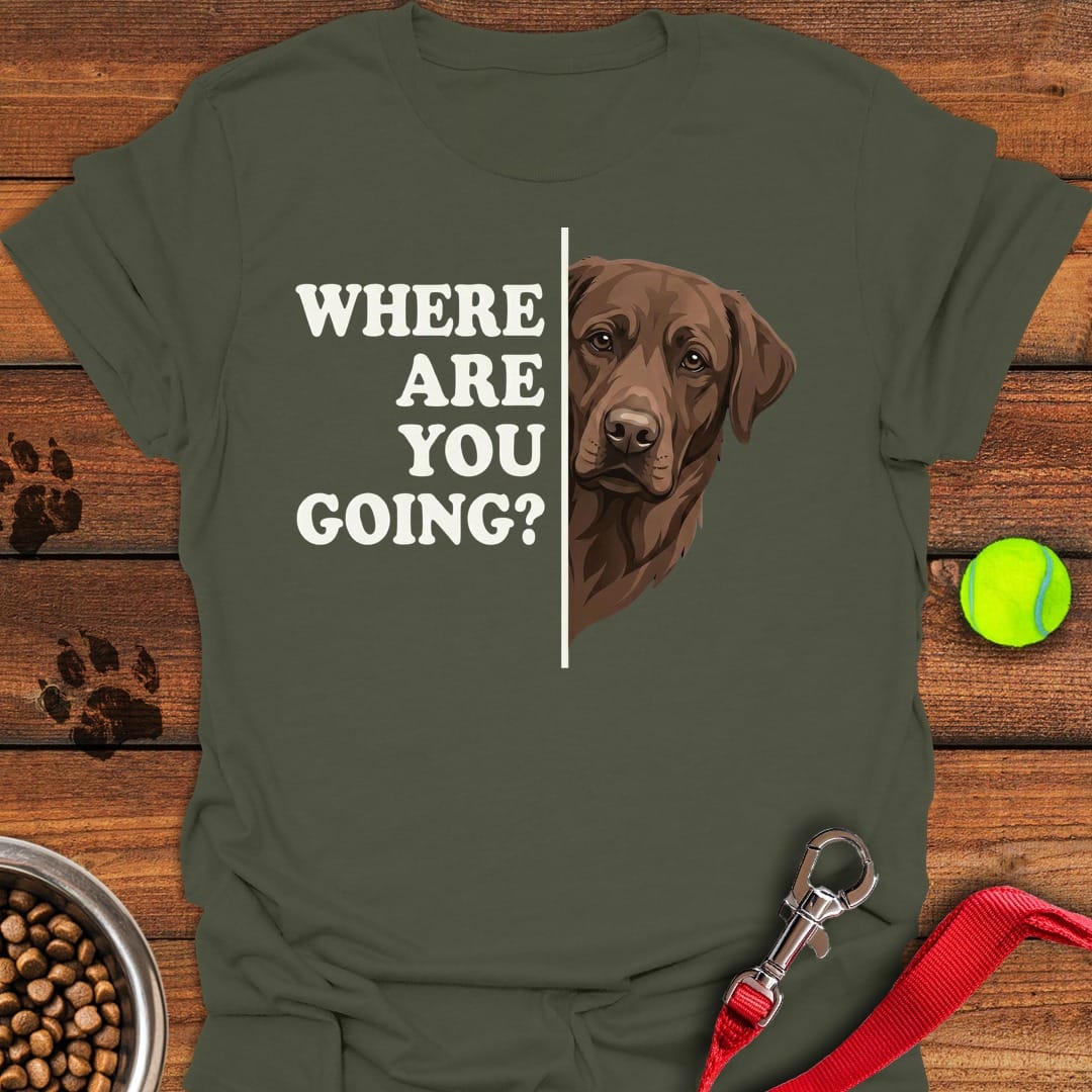Chocolate Lab Following Military Green