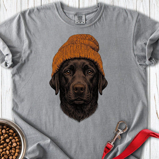 Chocolate Labrador Beanie Premium Tee Grey