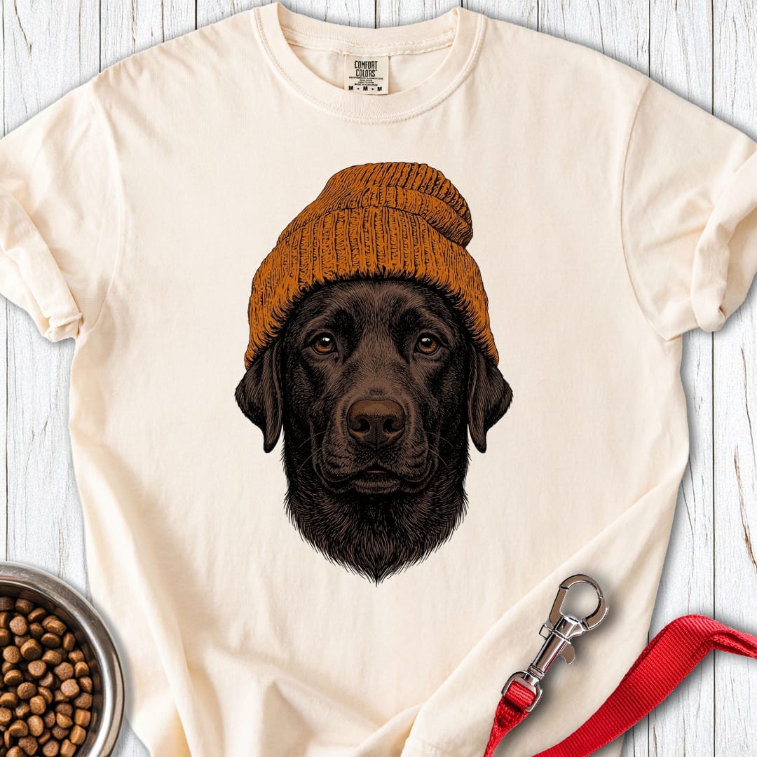 Chocolate Labrador Beanie Premium Tee Ivory