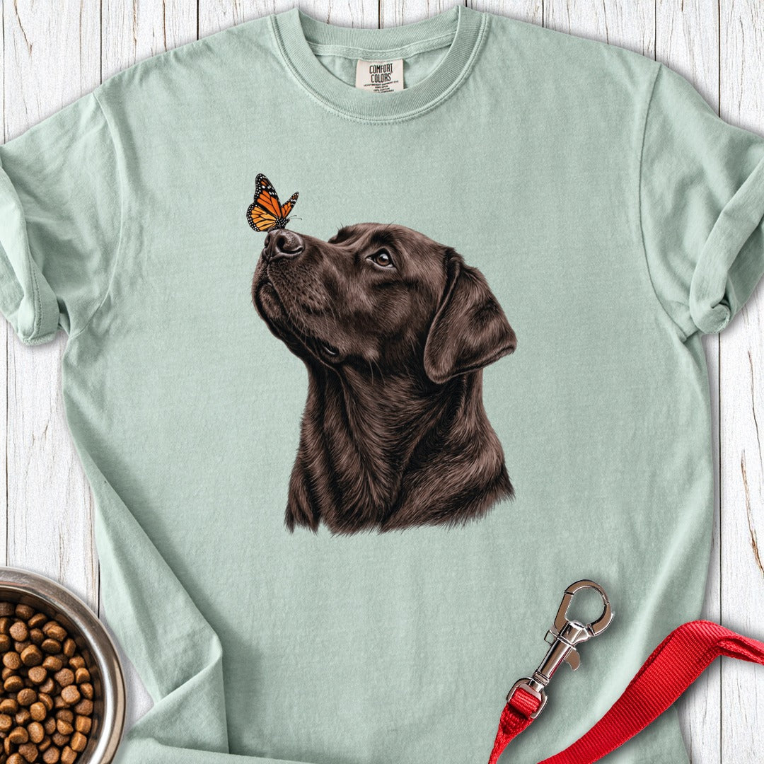 Chocolate Labrador Butterfly Premium Tee Bay
