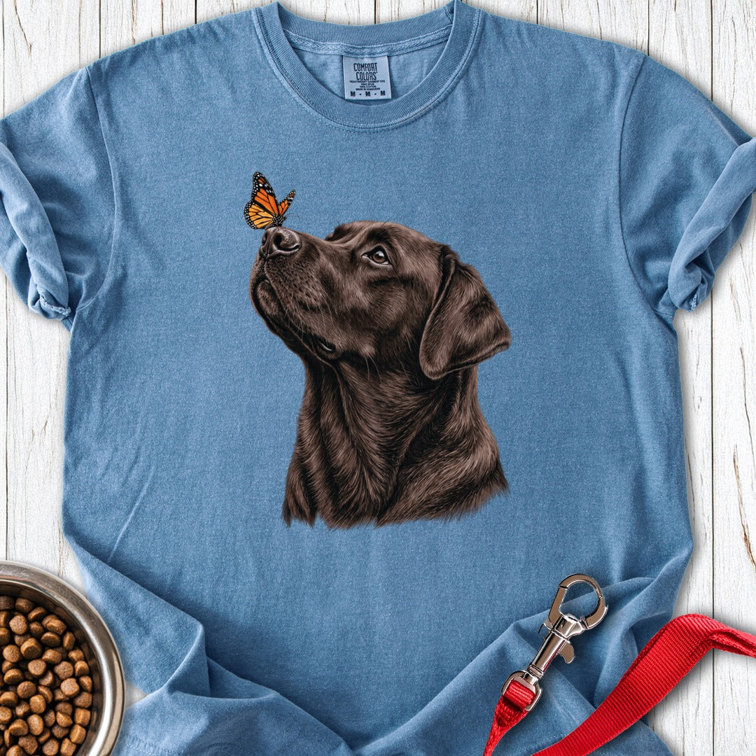 Chocolate Labrador Butterfly Premium Tee Blue Jean