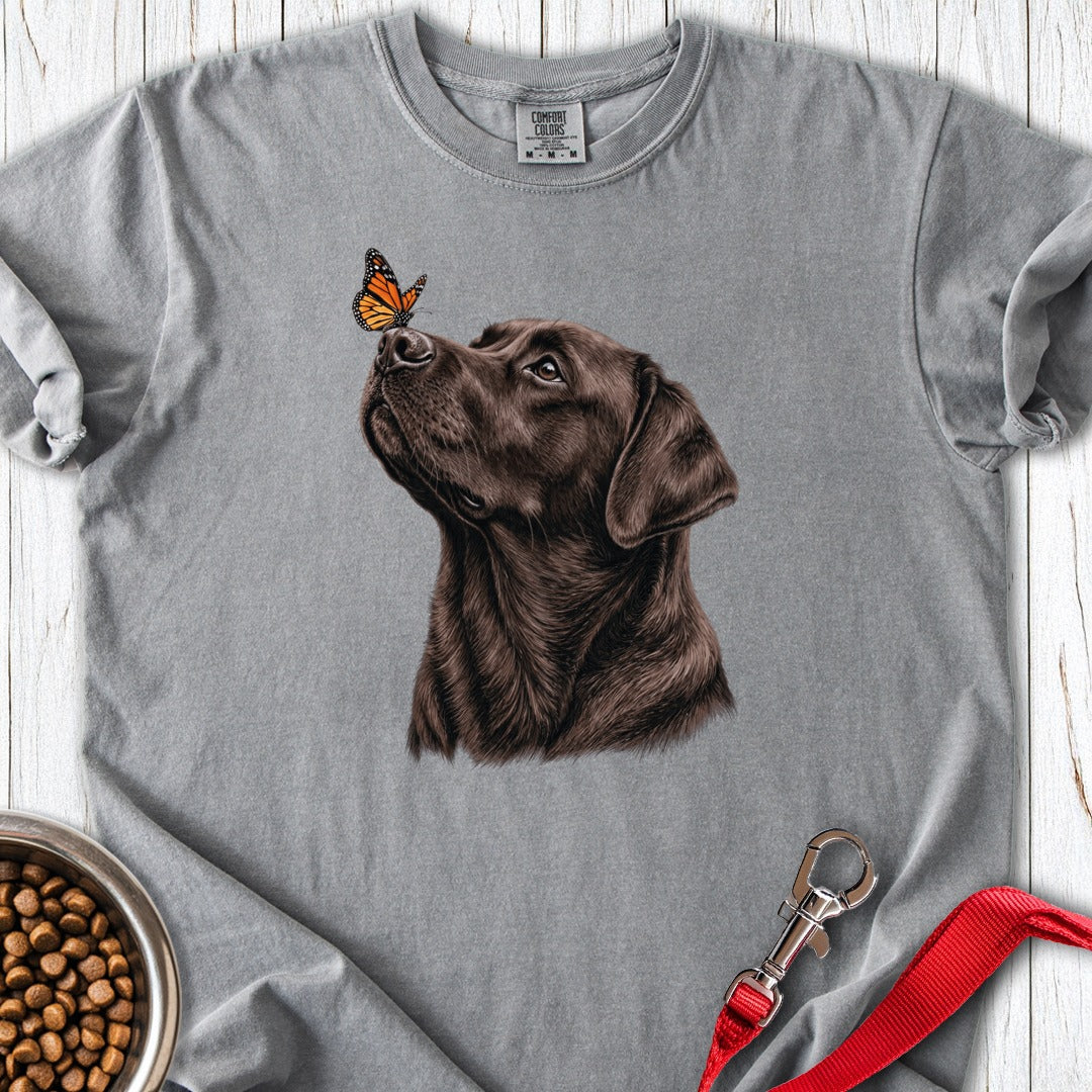 Chocolate Labrador Butterfly Premium Tee Grey