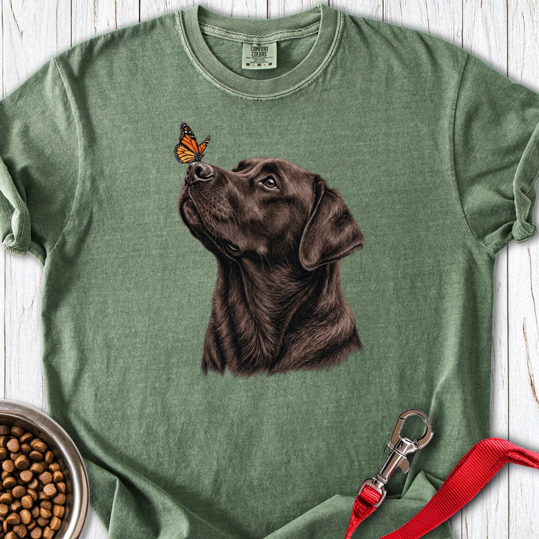 Chocolate Labrador Butterfly Premium Tee Moss