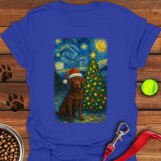 Chocolate Labrador Christmas Van Gogh T-Shirt Royal