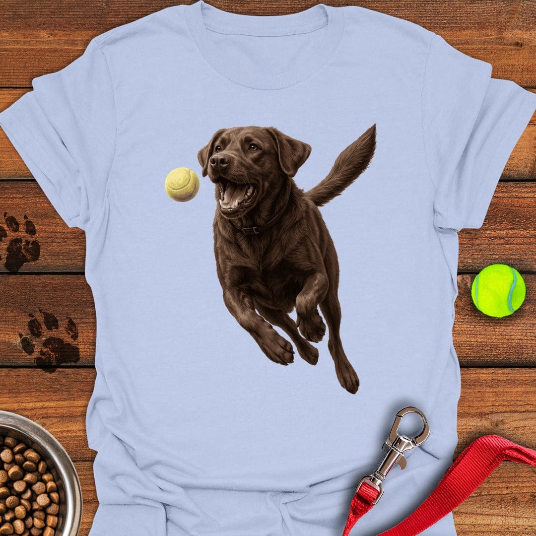 Chocolate Labrador Running Light Blue