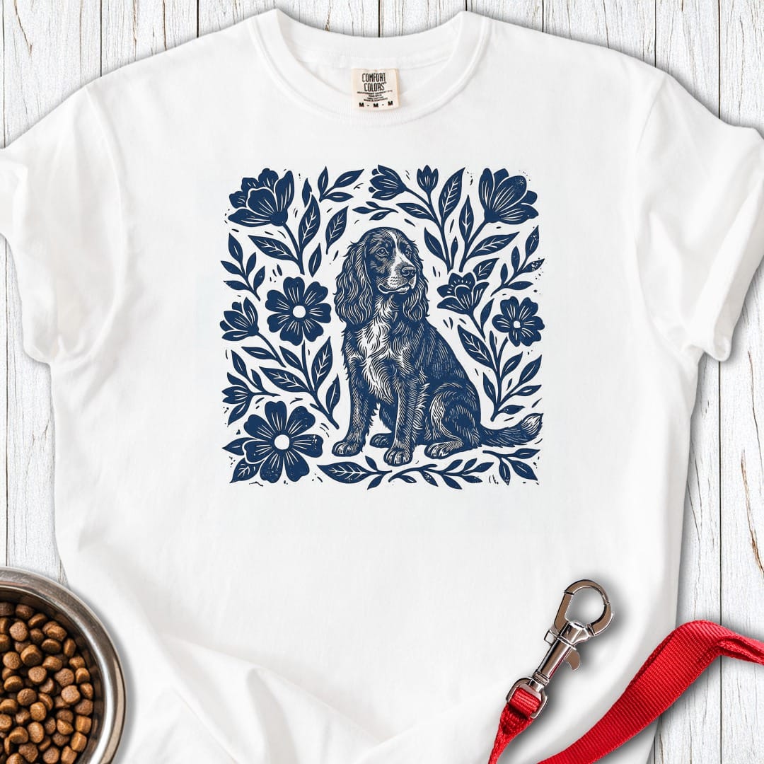 Cocker Spaniel Linocut Premium Tee White
