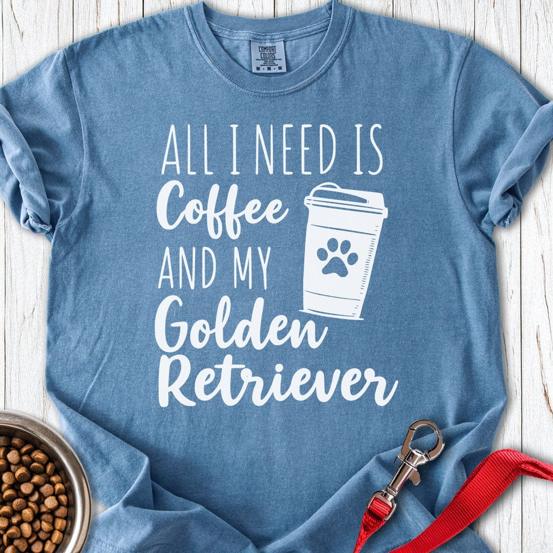 Coffee & My Golden Retriever Premium Tee Blue Jean