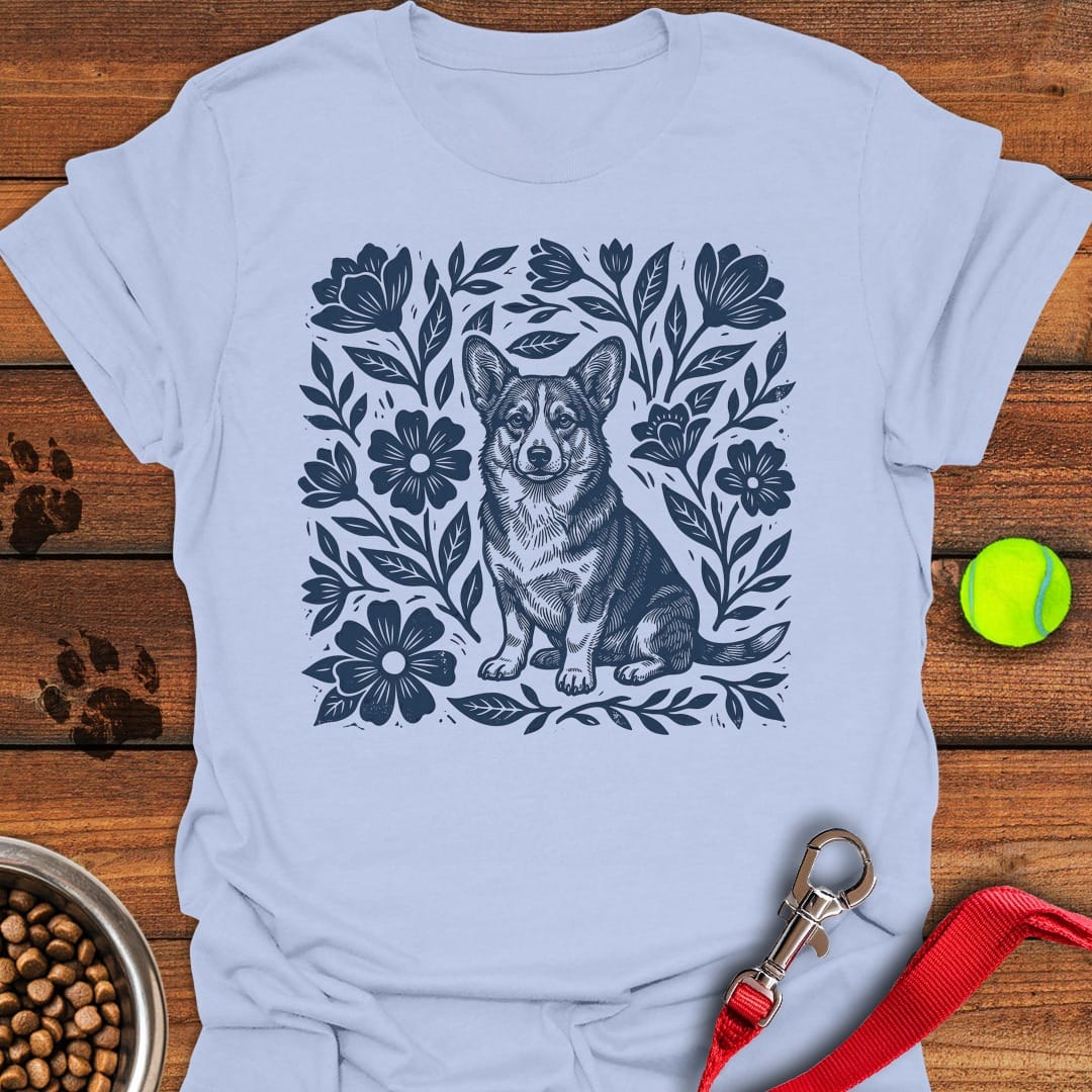 Corgi Linocut Light Blue