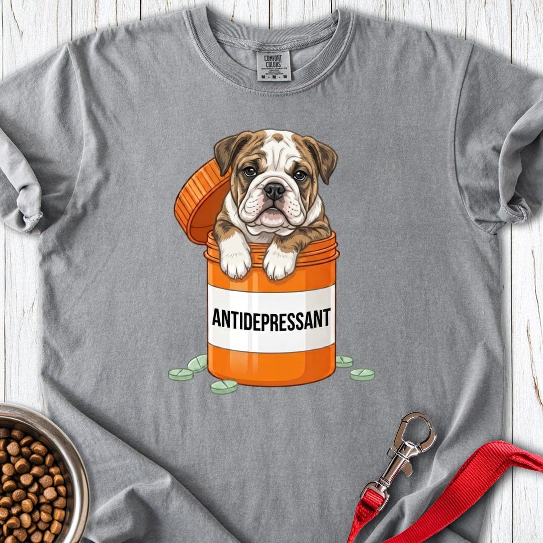 English Bulldog Antidepressant Premium Tee Grey